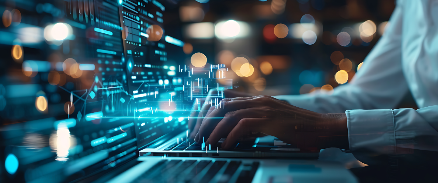 The future of data management with a real photo capturing an expert leveraging artificial intelligence for advanced document analysis and data processing in a digital workspace