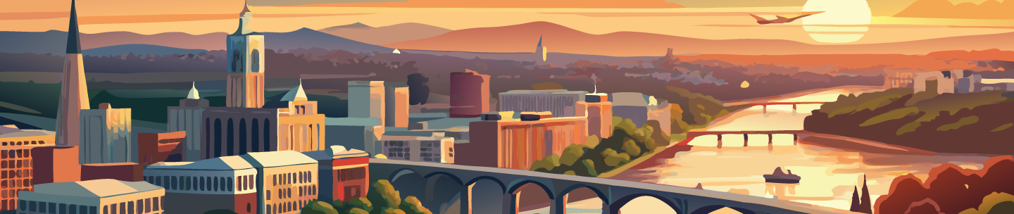 Aerial panorama of Richmond, Virginia, at sunset. Richmond is the capital city of the Commonwealth of Virginia. Manchester Bridge spans James River